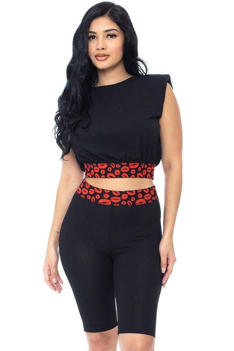 Women's Shoulder Pad And Leopard Detailed Biker Shorts