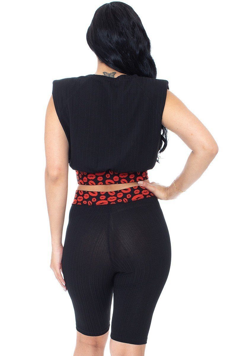 Women's Shoulder Pad And Leopard Detailed Biker Shorts