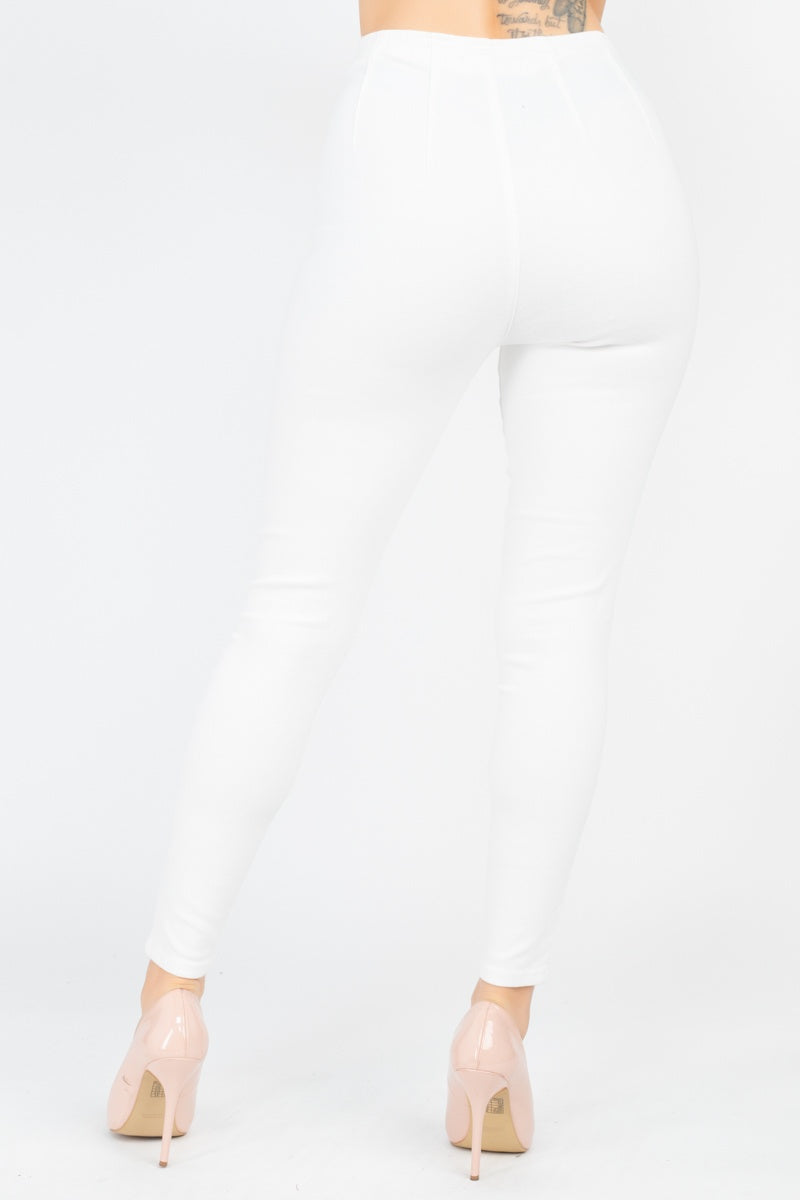 Women's White High Front Zip Waist Skinny Denim Jeans