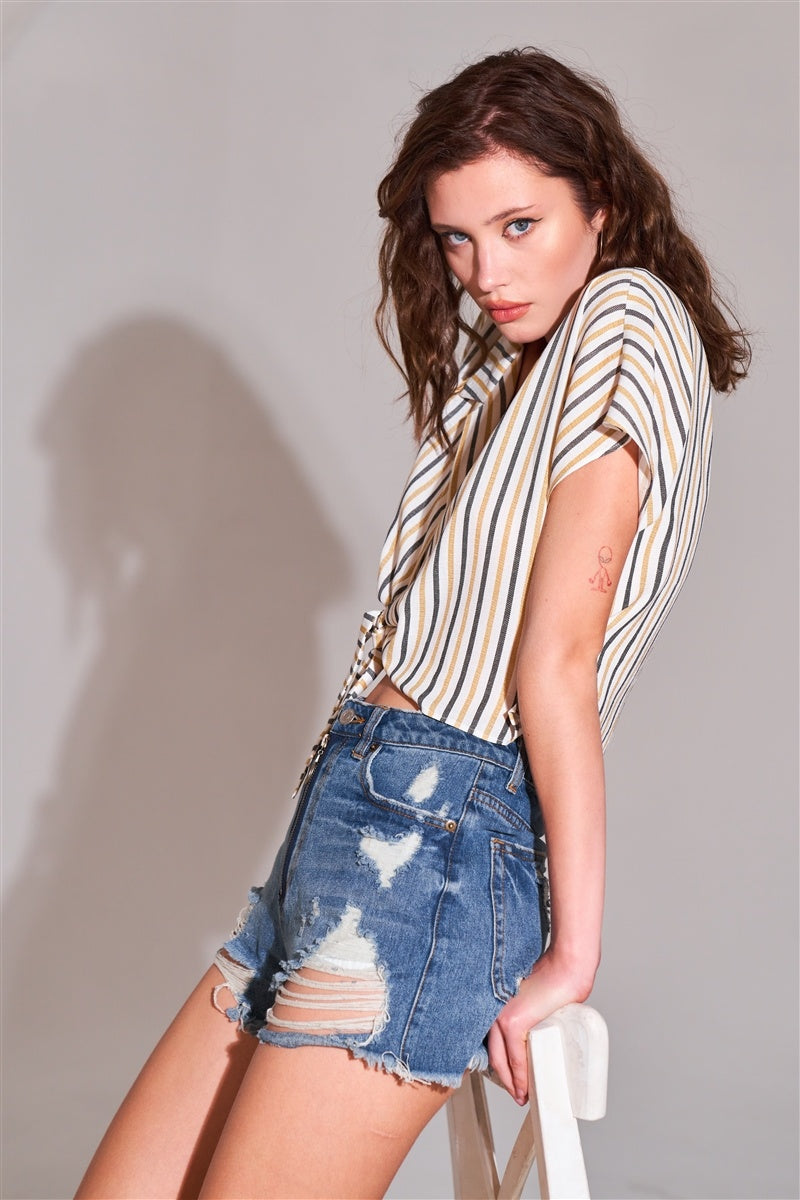 Women's Denim Jean Ripped High-waist Raw Hem Distressed Mini Shorts