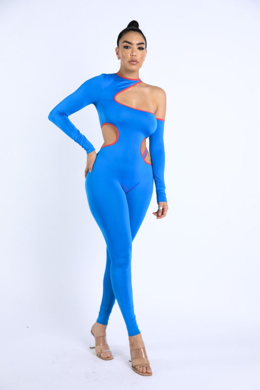 Women's Color Binding Detailed Cutout Jumpsuit