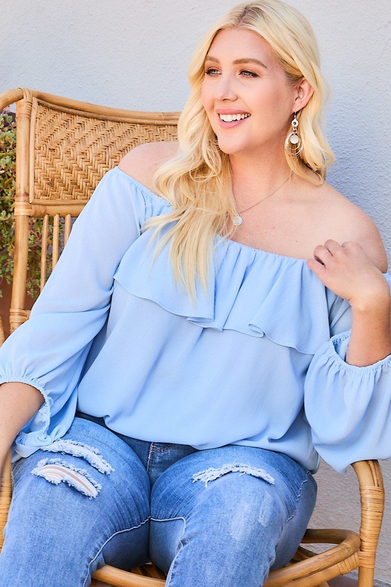 Women's Off Shoulder Ruffle Bubble Sleeve Top