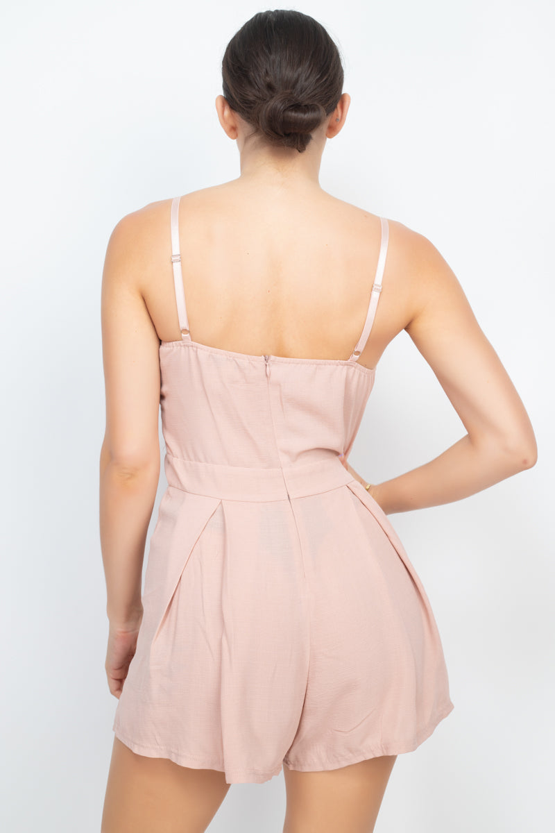 Women's Cinched Zip Sweetheart Pleated Romper