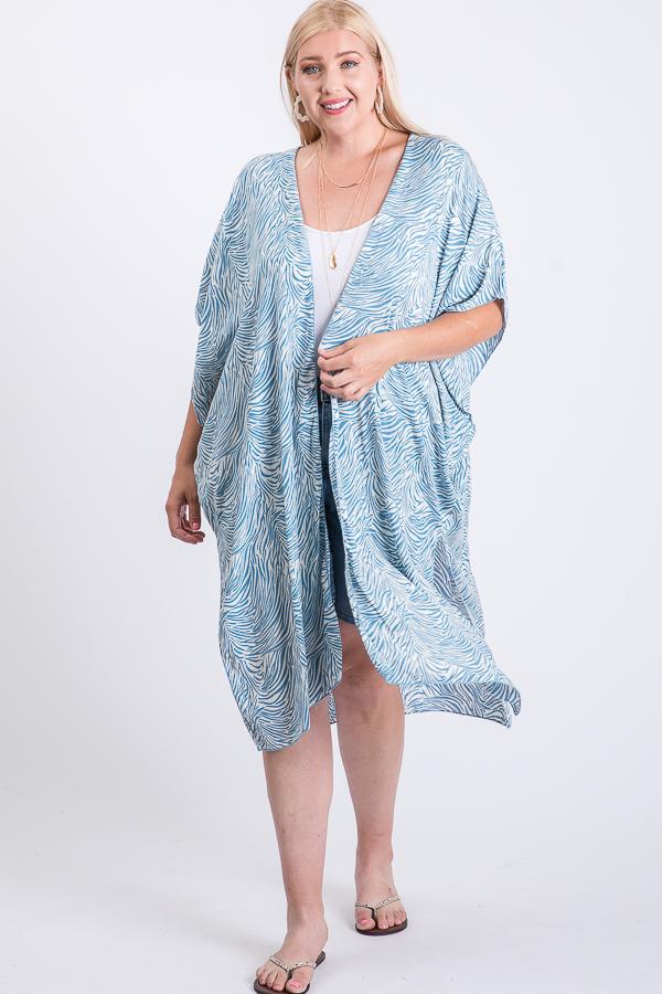 Women's Zebra Print Short Sleeve Maxi Kimono