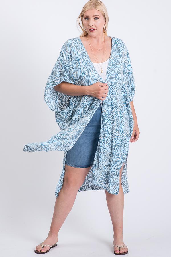 Women's Zebra Print Short Sleeve Maxi Kimono