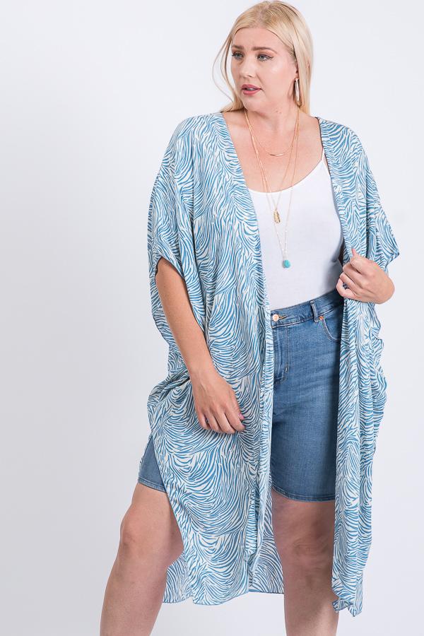 Women's Zebra Print Short Sleeve Maxi Kimono