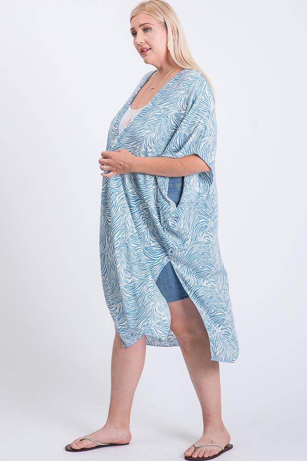 Women's Zebra Print Short Sleeve Maxi Kimono