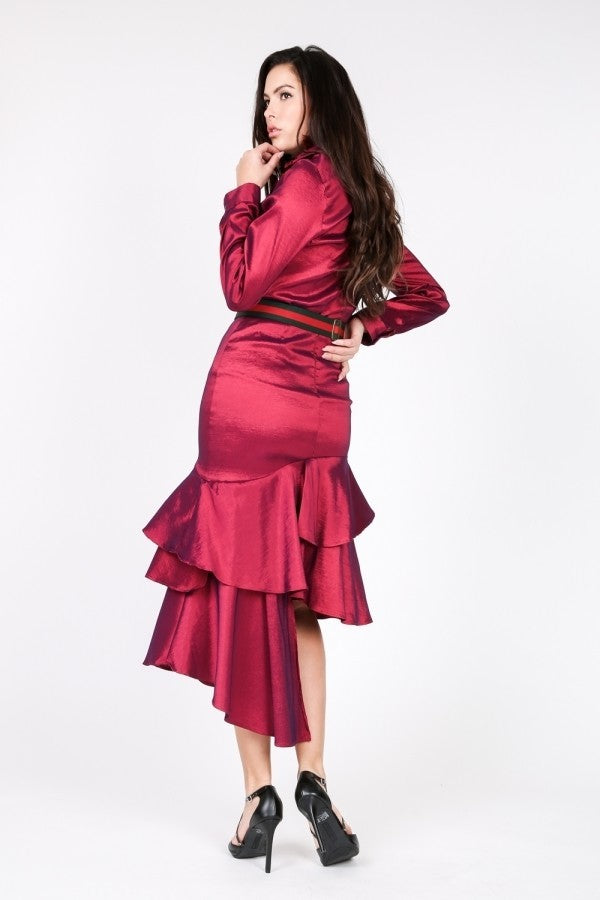 Women's Asymmetrical Ruffle Bottom Satin Skirt