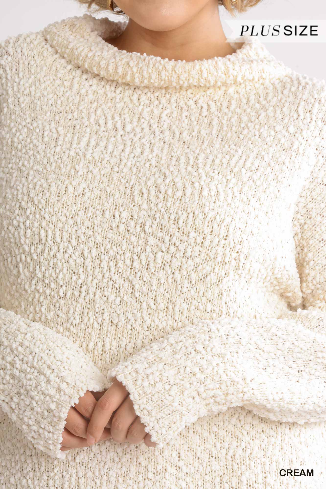Women's High Cowl Neck Bouclé Long Sleeve Sweater Dress