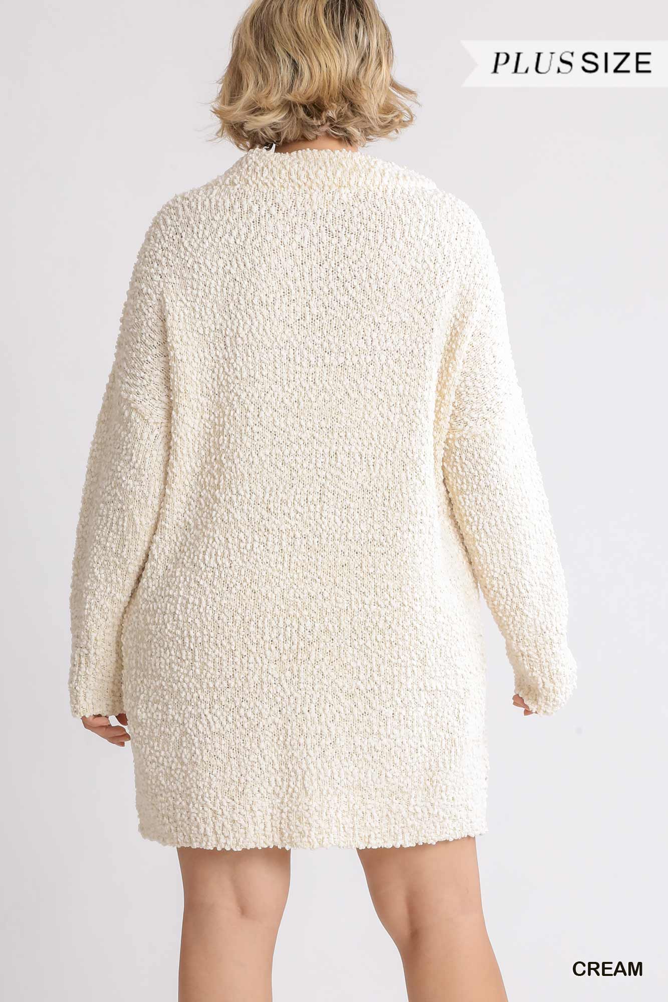 Women's High Cowl Neck Bouclé Long Sleeve Sweater Dress