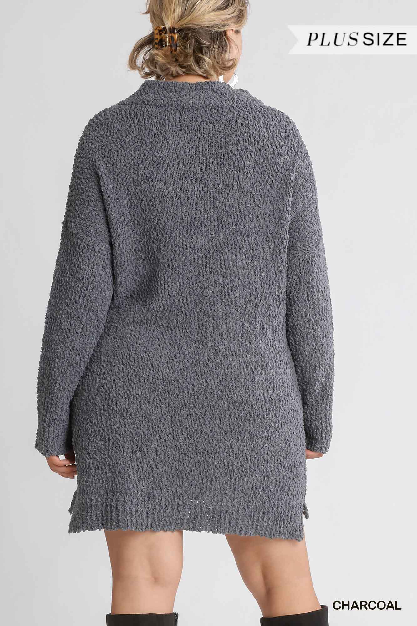 Women's High Cowl Neck Bouclé Long Sleeve Sweater Dress