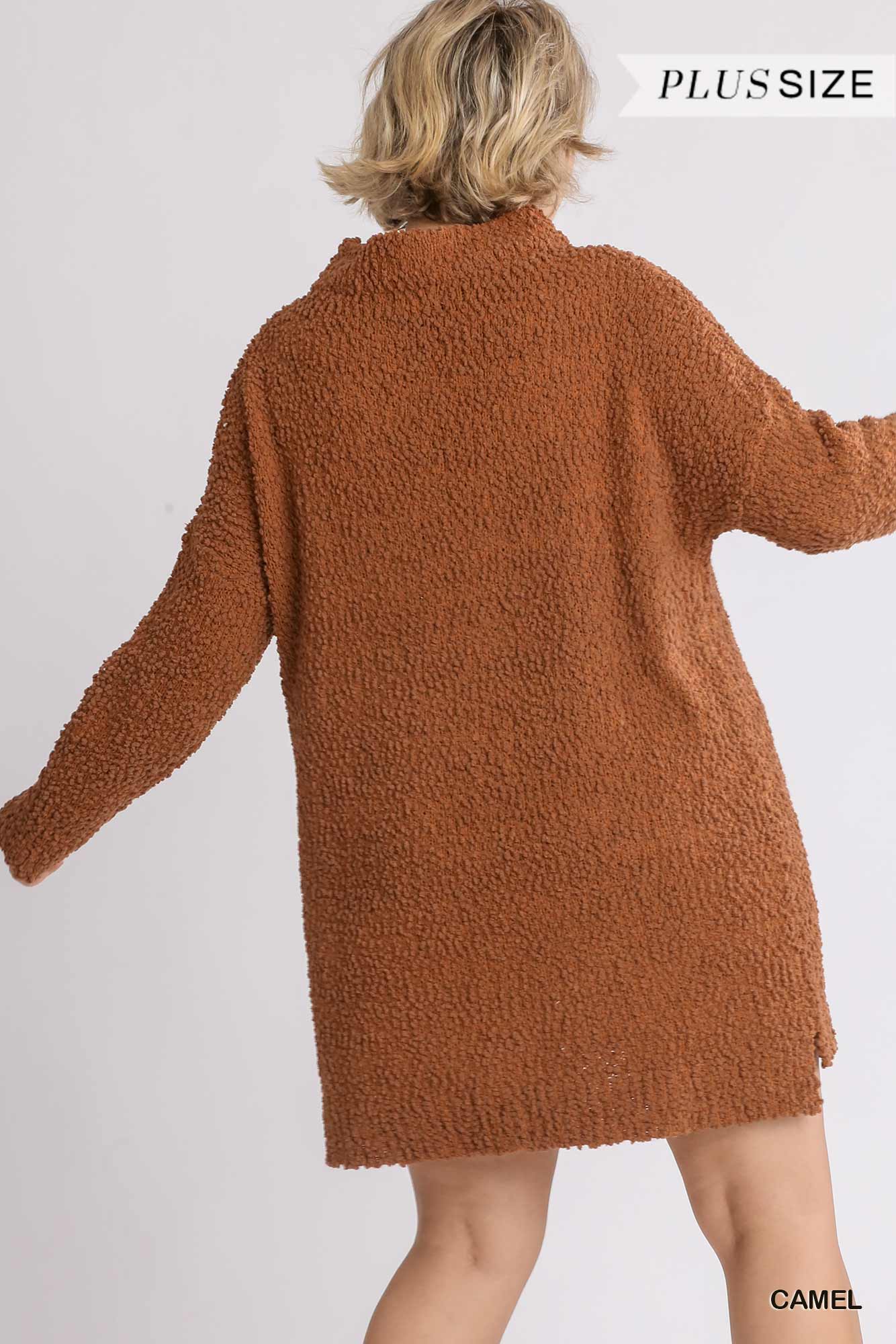 Women's High Cowl Neck Bouclé Long Sleeve Sweater Dress