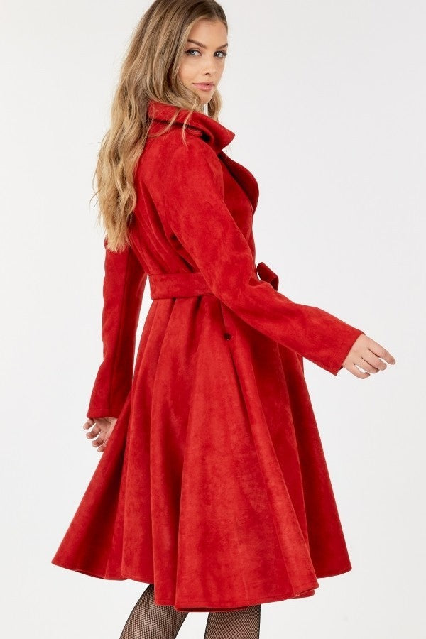 Women's Button Tacking Collar A Line Suede Coat