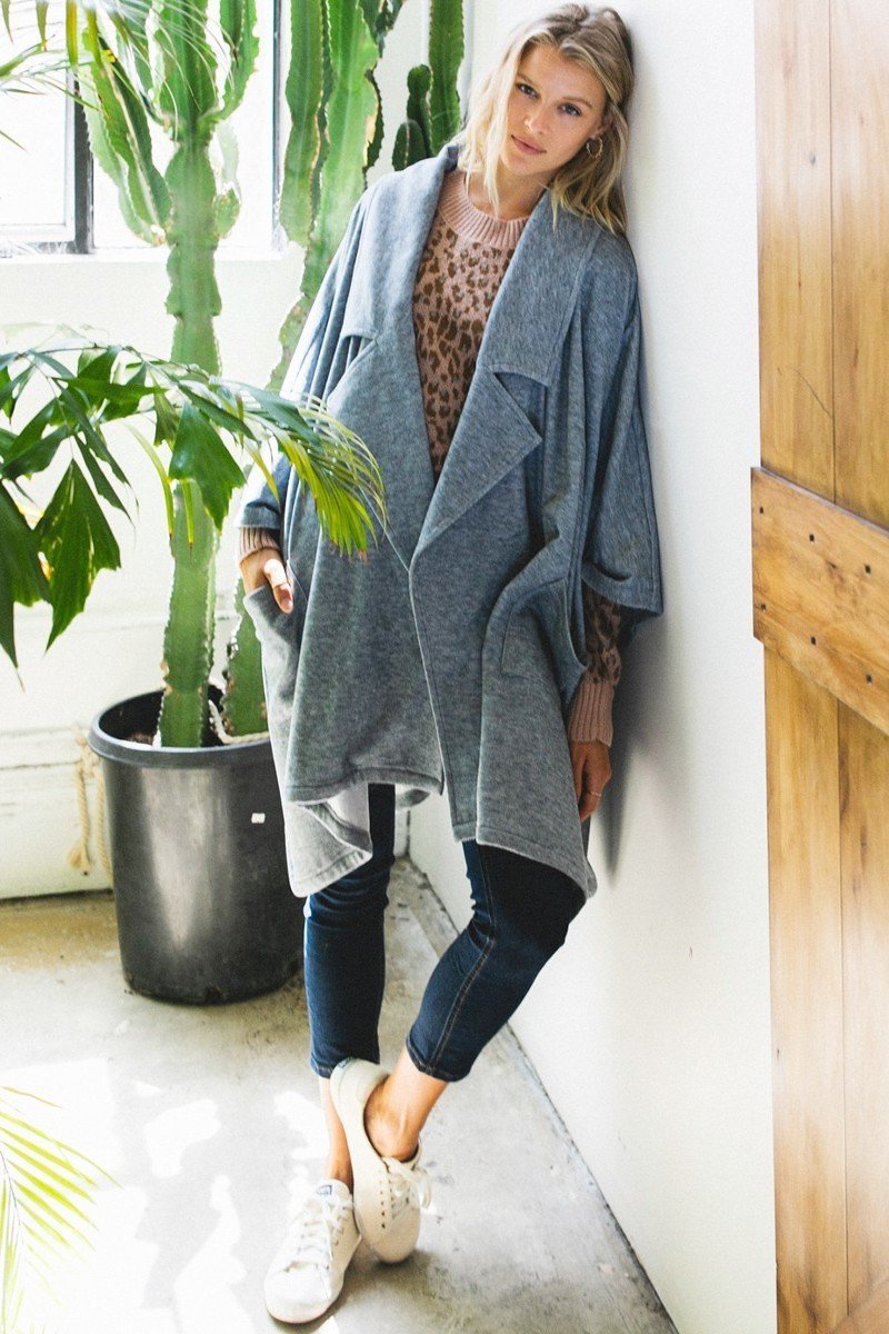 Women's Solid Knit Oversized Trench Jacket