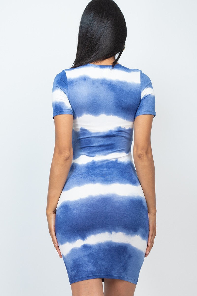 Women's Stripe Tie-dye Printed Midi Dress