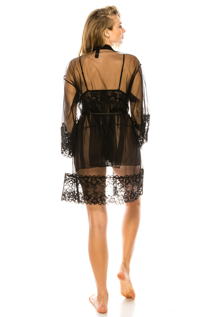 Women's 3pc Mesh Robe Set