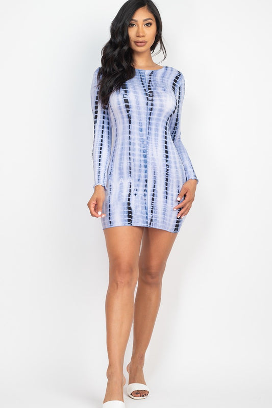 Women's Tie-dye Printed Lettuce Trim Bodycon Dress
