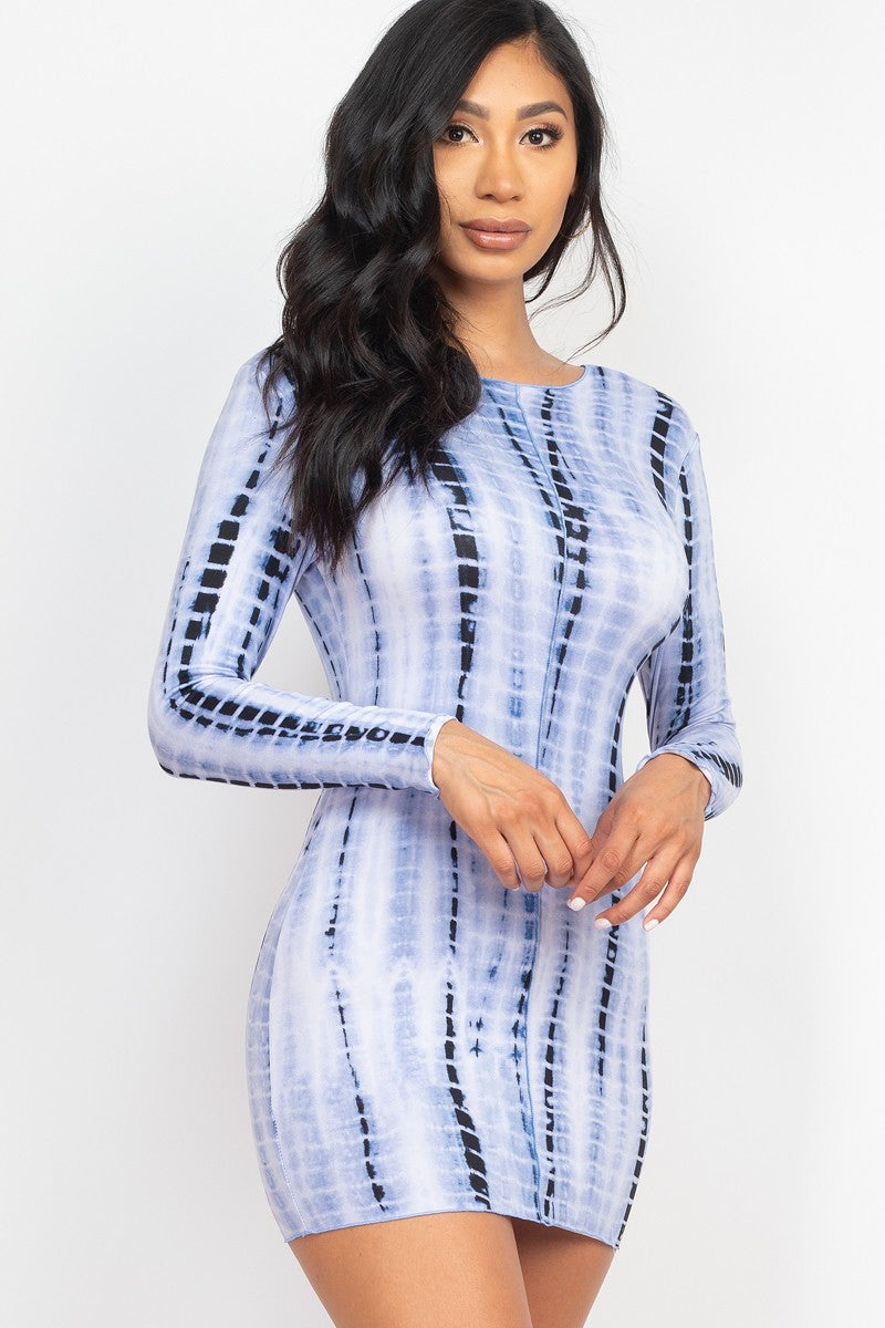 Women's Tie-dye Printed Lettuce Trim Bodycon Dress