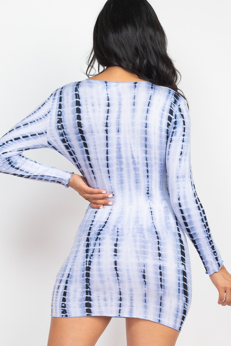 Women's Tie-dye Printed Lettuce Trim Bodycon Dress