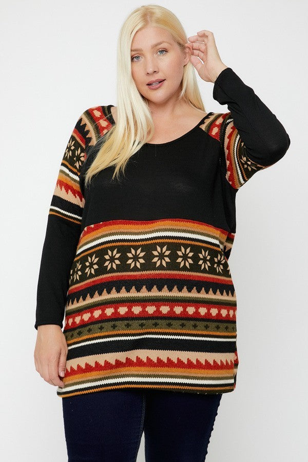 Women's Geometric Print-contrast Tunic (3X Only)