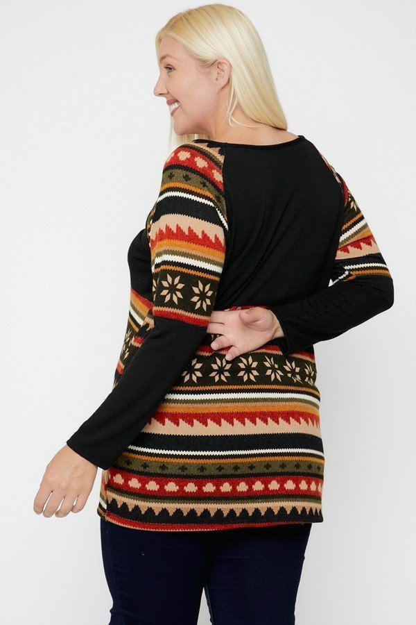 Women's Geometric Print-contrast Tunic (3X Only)