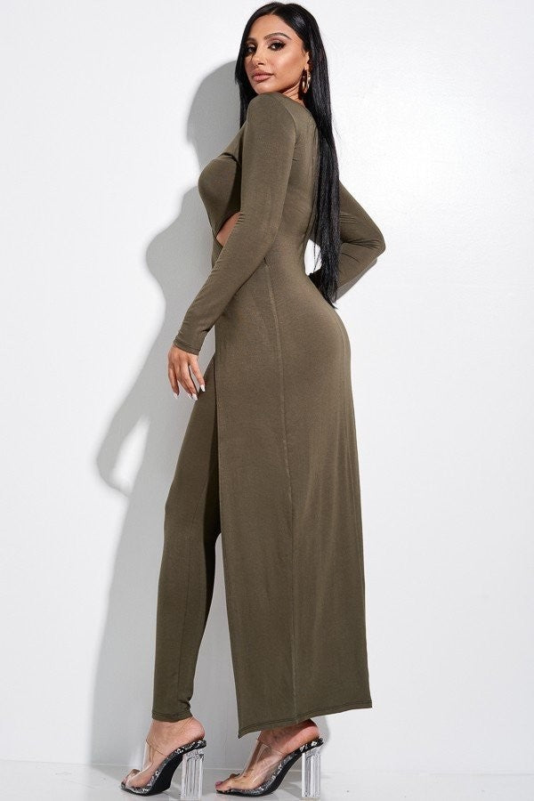 Women's Solid Heavy Rayon Spandex Long Sleeve Crossed Over Long Top And Leggings 2 Piece Set