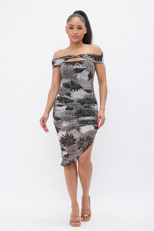 Women's Printed Mesh Off Shoulder Dress