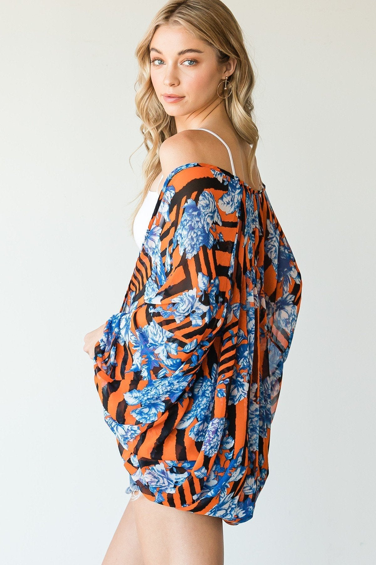 Women's Stripes and Floral Print Lightweight Kimono