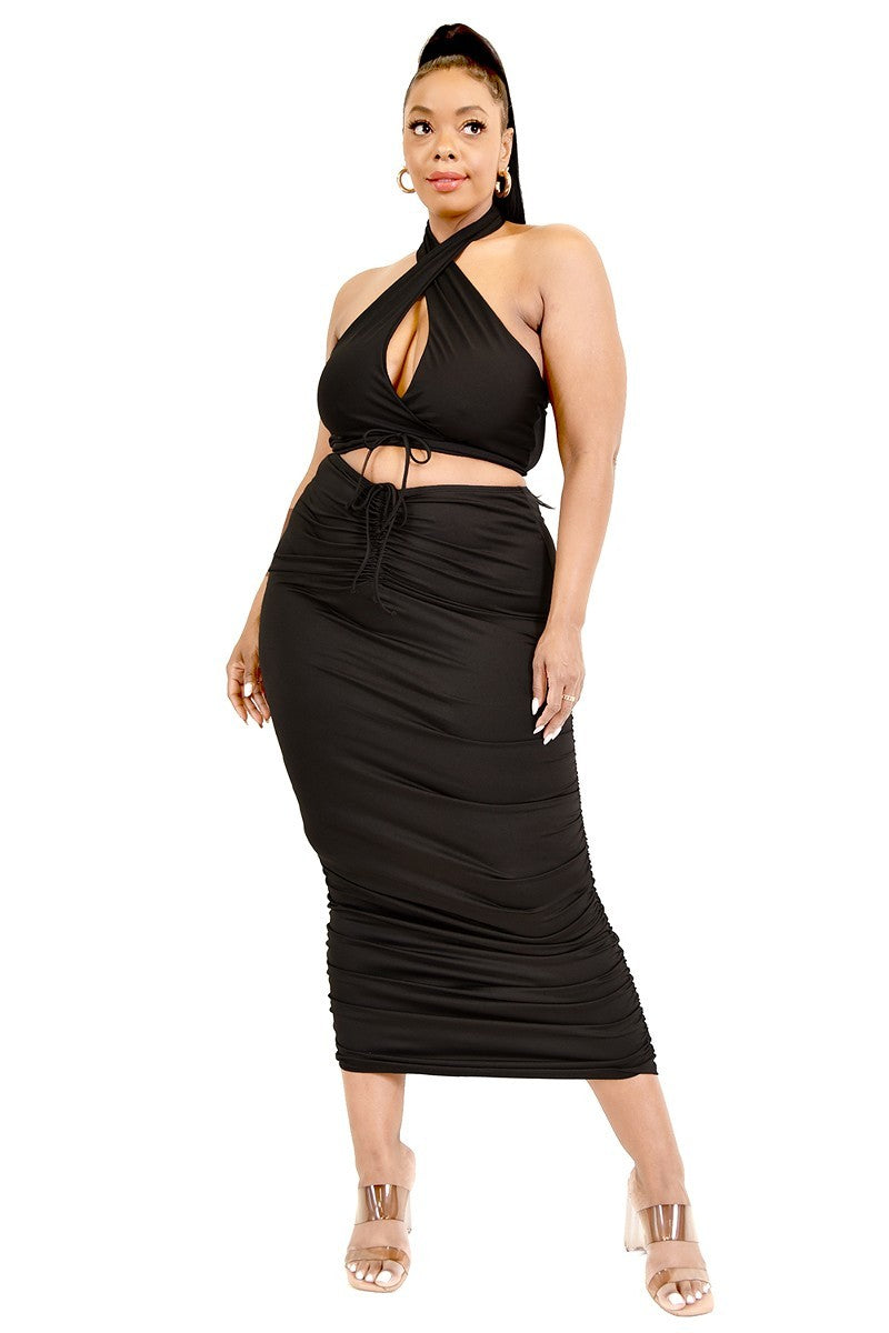 Women's Plus Solid 2 Piece Halter Top Set (2X & 3X Only)
