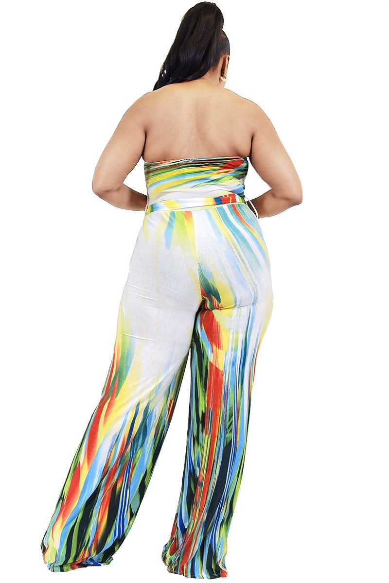 Women's Plus Off Shoulder Color Brushed Tie Waist Jumpsuit