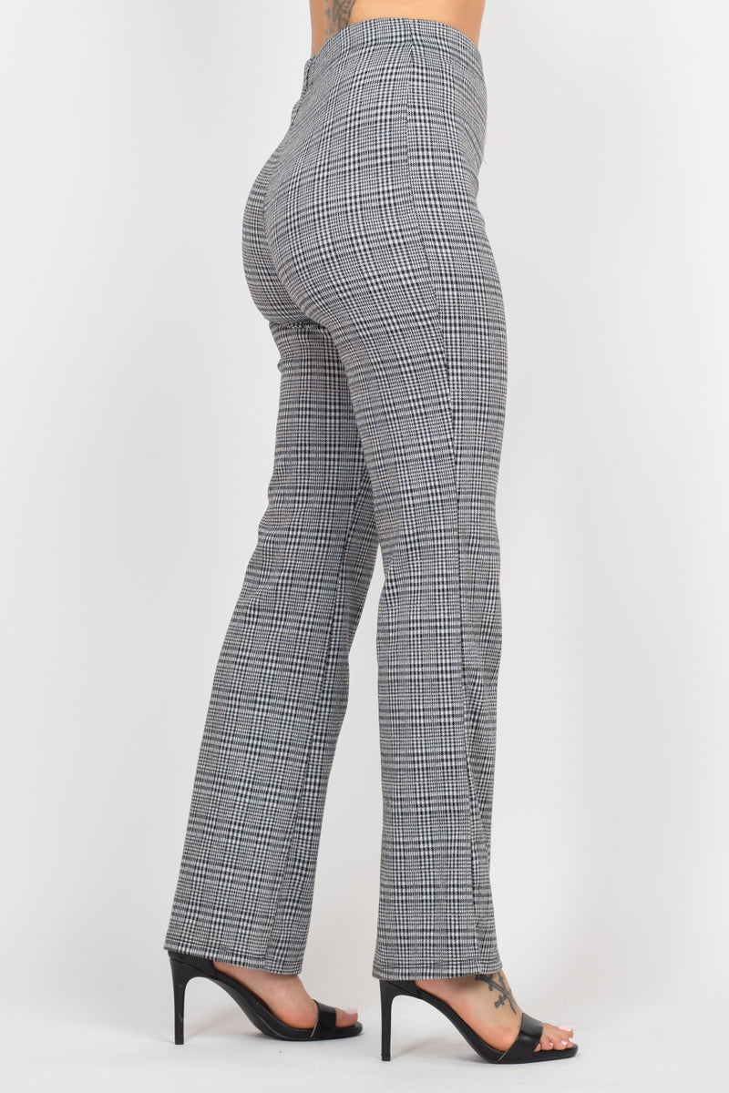 Women's Plaid Cut-out Long Sleeve Top & Pants Set