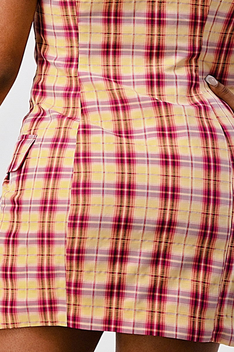 Women's Collared Double Breasted Plaid Blazer Mini Dress