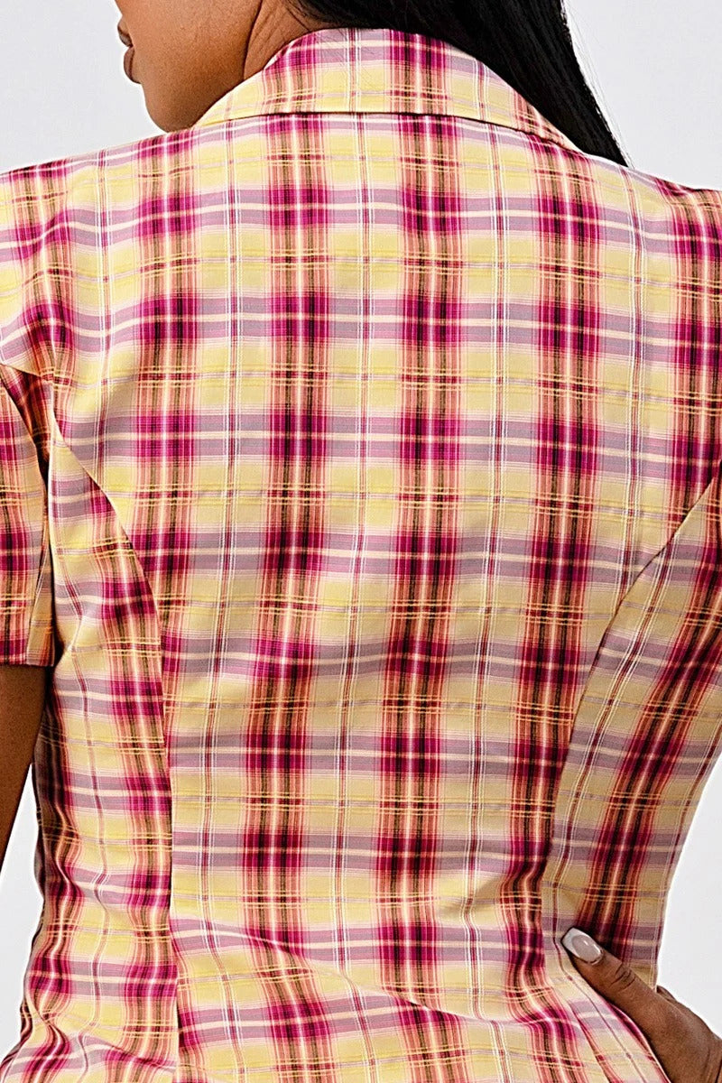Women's Collared Double Breasted Plaid Blazer Mini Dress