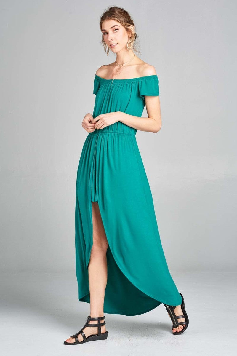 Women's Off Shoulder Solid Jersey Romper Maxi