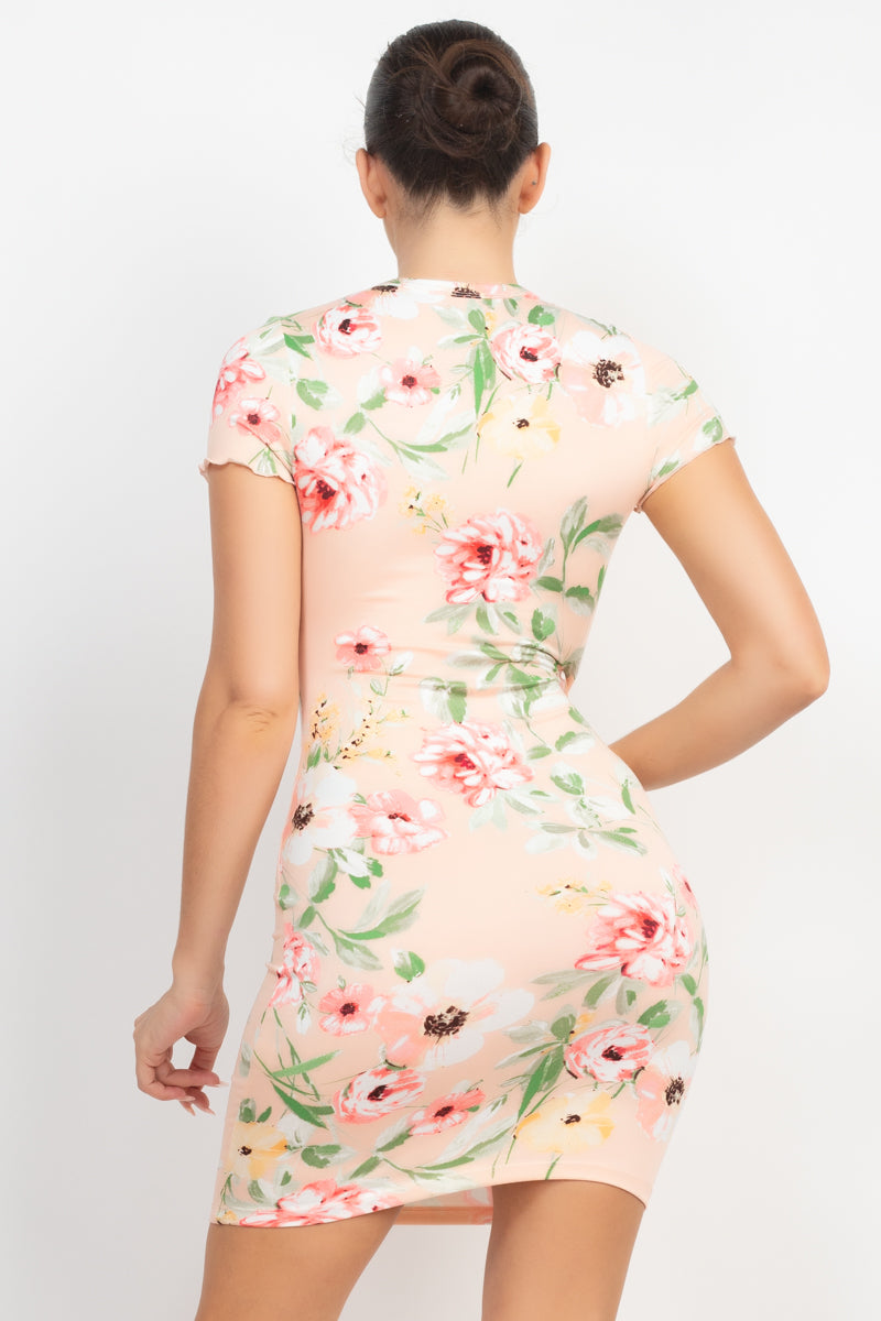 Women's Short Sleeve Floral Bodycon Dress