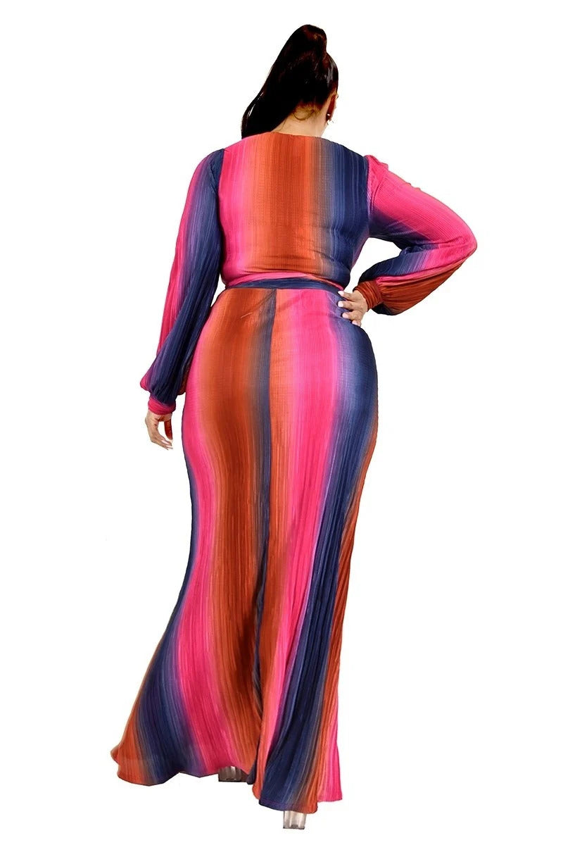 Women's Plus Gradient Stripe 2 Piece Maxi Skirt Set (2X Only)