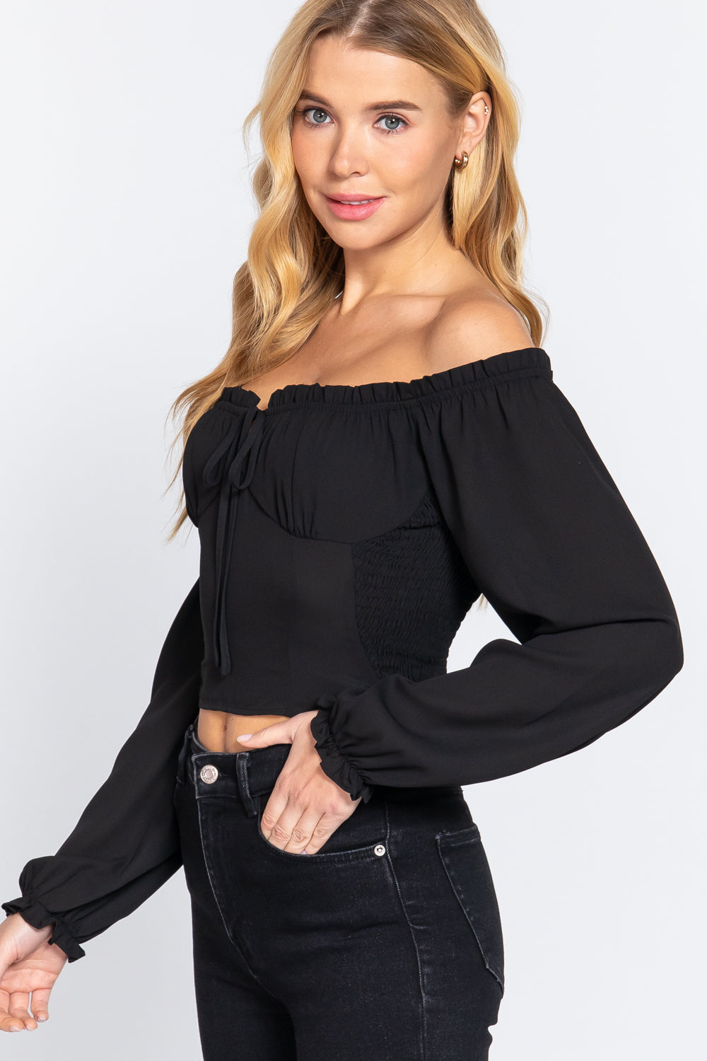 Women's Off Shoulder Smocking Woven Top