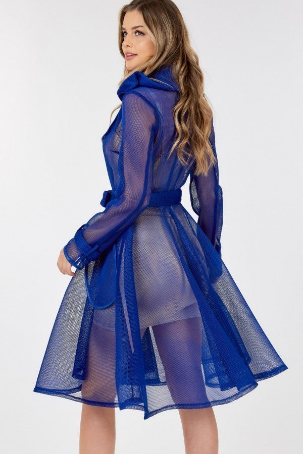 Women's Side Tacking Waist Tie Mesh Coat