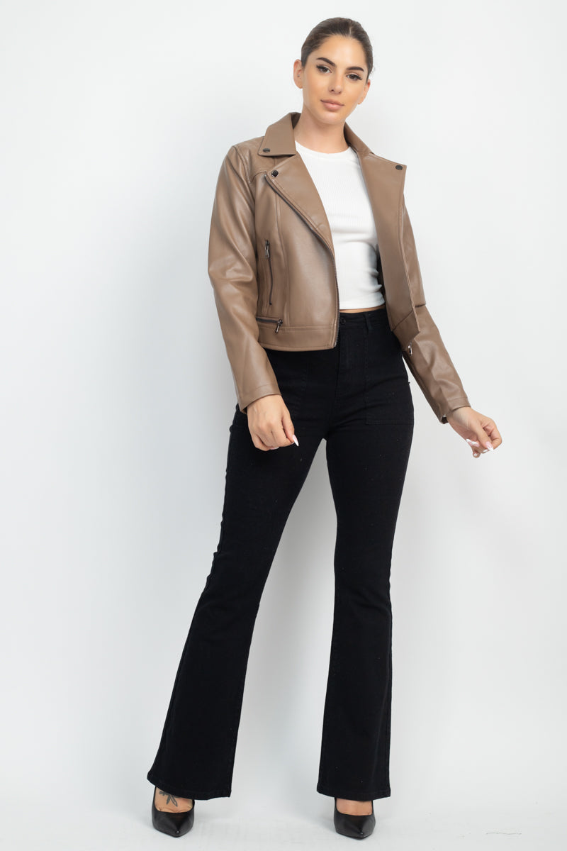 Women's Zippered Notch Lapel Rider Jacket