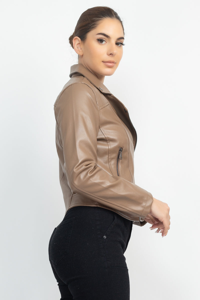 Women's Zippered Notch Lapel Rider Jacket