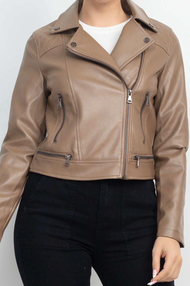 Women's Zippered Notch Lapel Rider Jacket