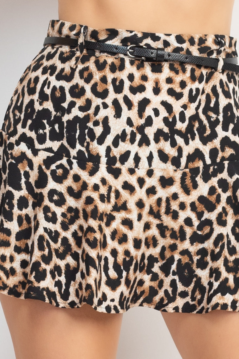 Women's Belted Leopard High-rise Mini Skirt