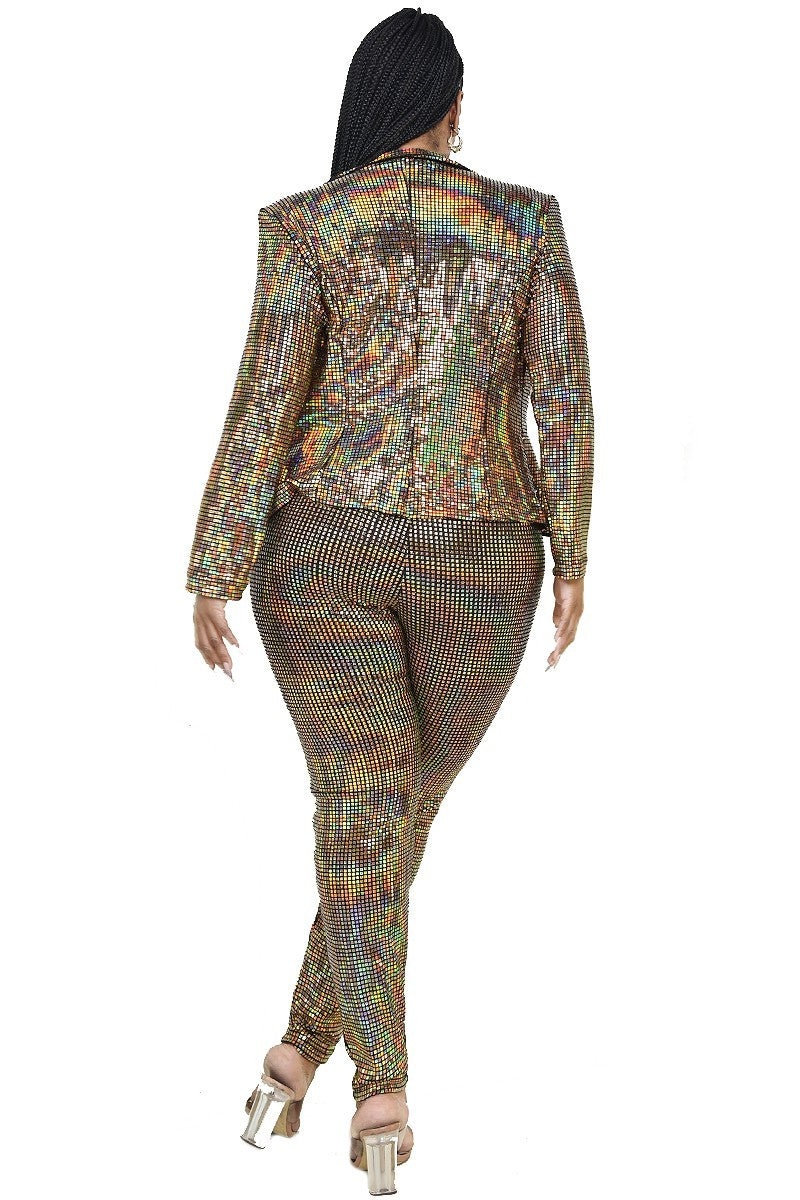 Women's Plus Disco Sparkling Metallic Sequins Two Piece Jacket Set (1X & 2X Only)
