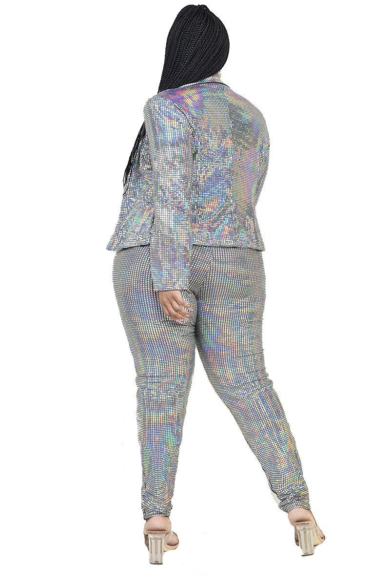 Women's Plus Disco Sparkling Metallic Sequins Two Piece Jacket Set (2X & 3X Only)