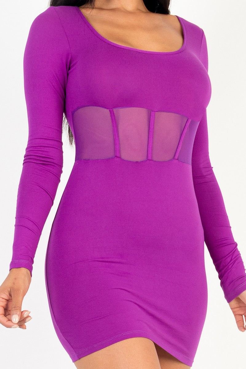 Women's Square neck mesh corset mini dress