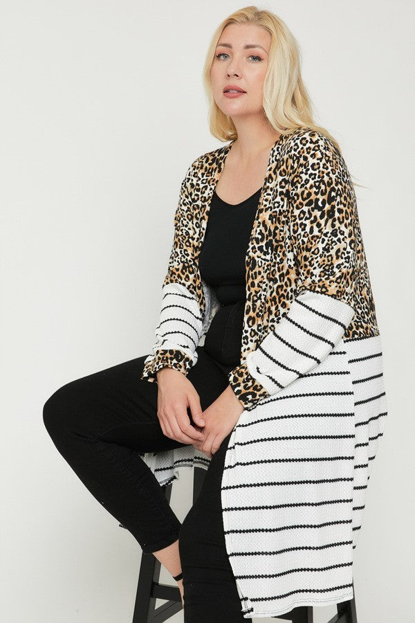 Women's Long sleeves print-striped cardigan