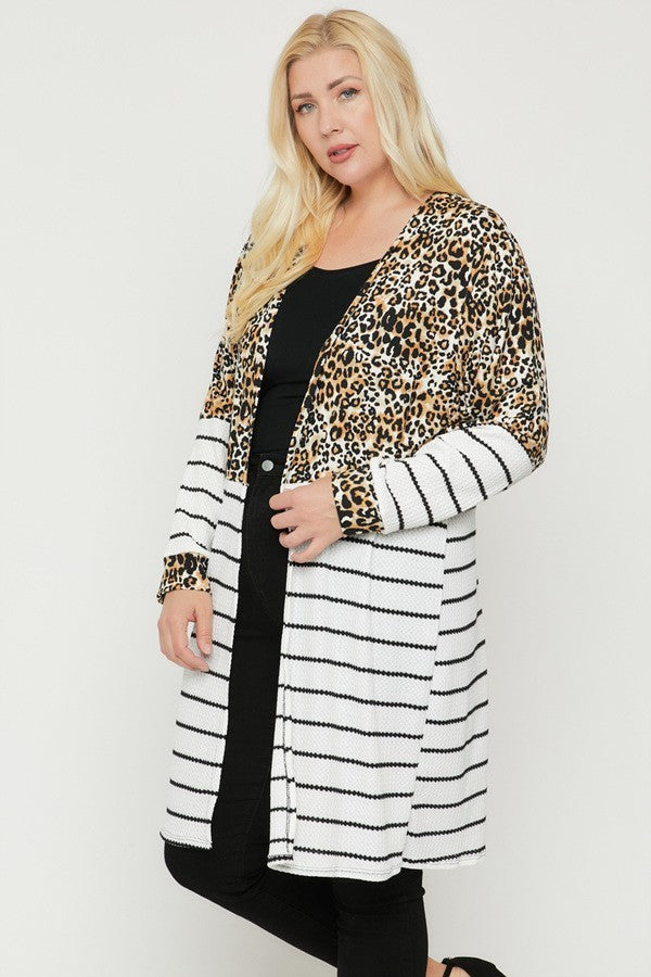 Women's Long sleeves print-striped cardigan