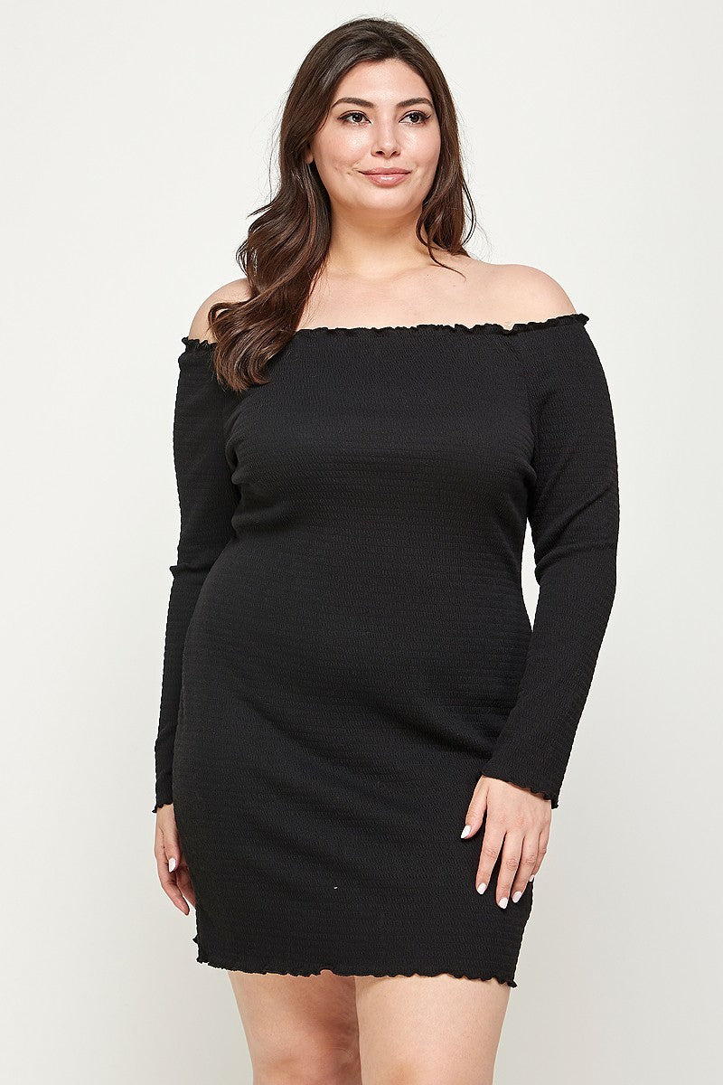 Women's Plus Size, Solid Smocked Off Shoulder Dress