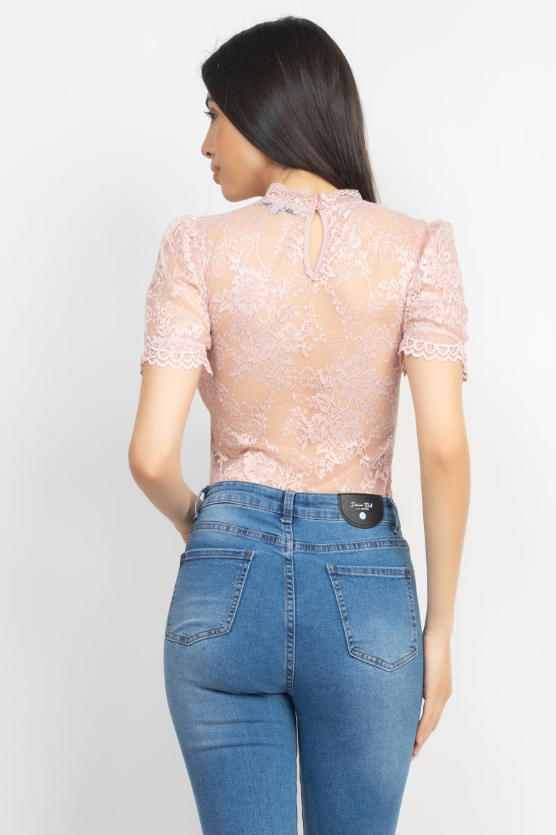 Women's Floral Lace Corset Keyhole Bodysuit