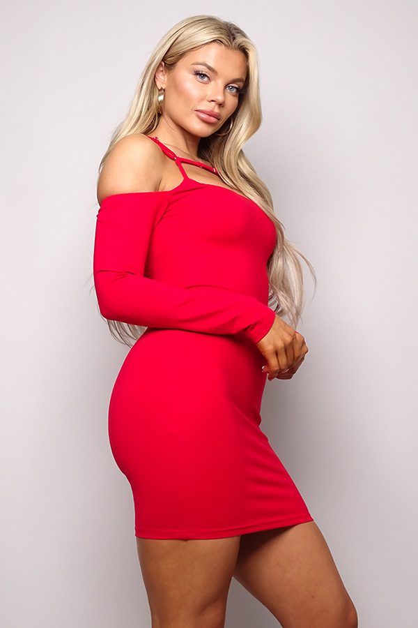 Women's Long Sleeve Cuff Front Strap Mini Dress